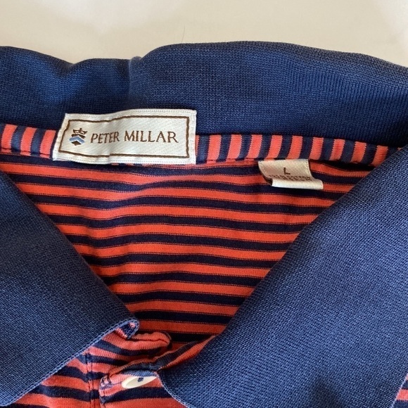 Peter Millar, men’s short sleeve shirt, size large rust colored navy stripes - Picture 2 of 9